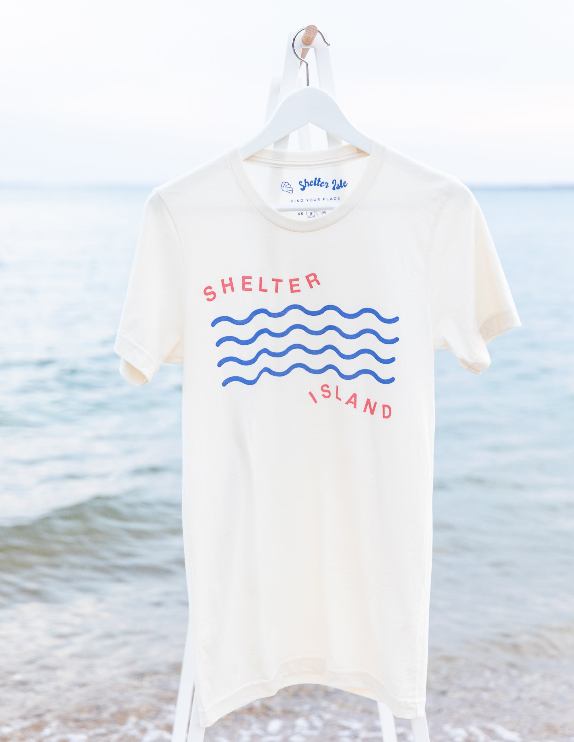 Short Sleeve Surf Wave Unisex Adult Shelter Island Tee, Natural